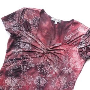 Vintage Suzie Top Size L Red Floral Stretch Tie Dye Short Sleeve Top Y2K Fairy
